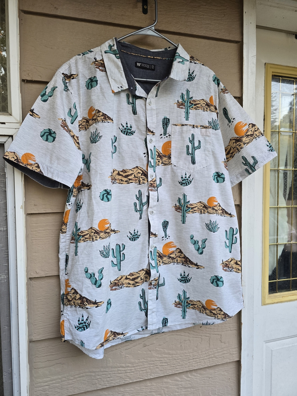Men's Desert Cactus Short Sleeve Button-Down Shirt - 2XL